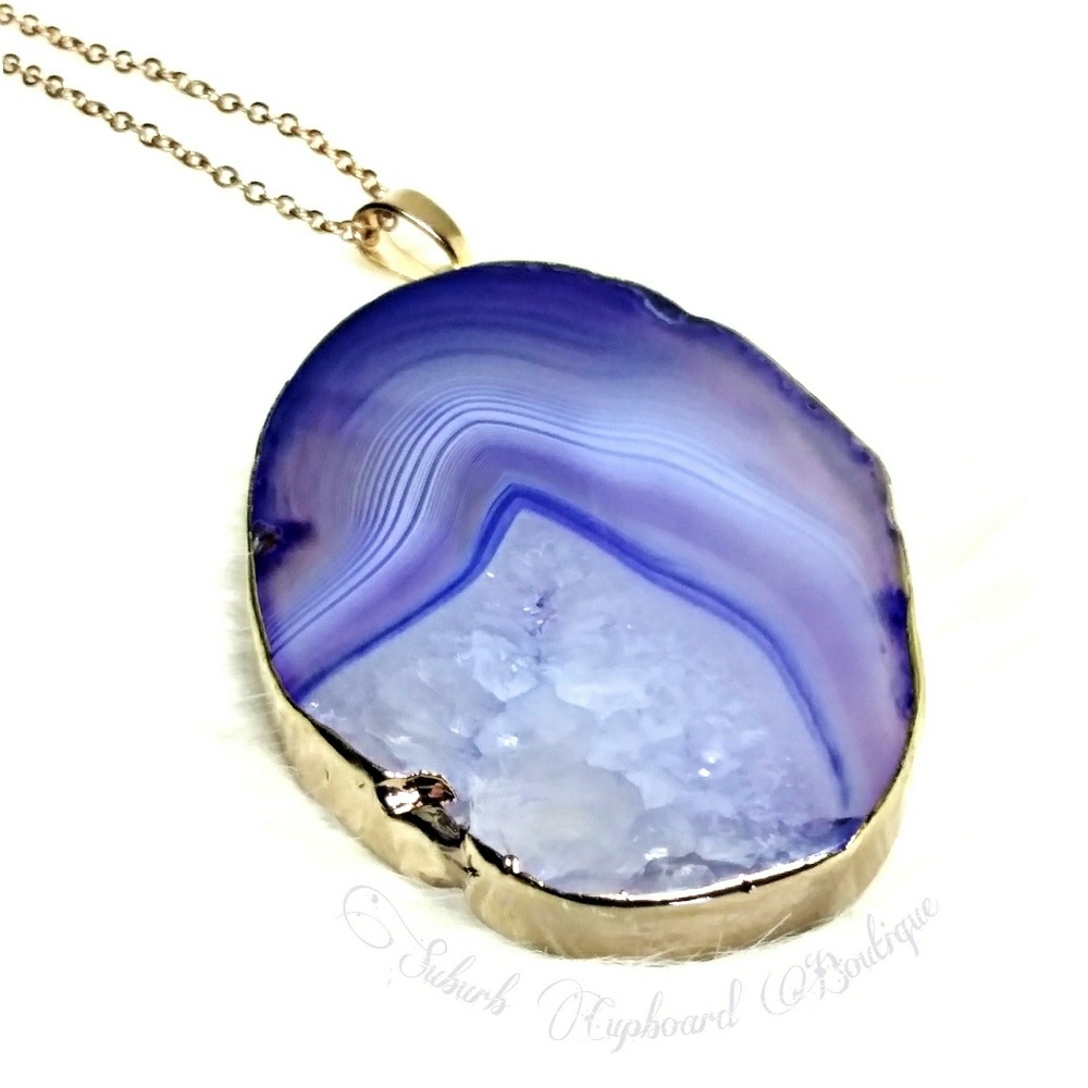 ✨ Natural Refined Geode Slice Pendant necklace 💎